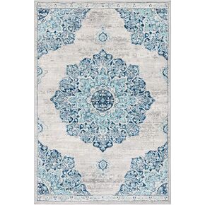 SAFAVIEH Brentwood Collection 2' x 6' Navy / Light Grey BNT849M Medallion Distressed Non-Shedding Living Room Entryway Foyer Hallway Bedroom Runner Rug