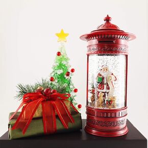 Victory Creative Christmas Holiday Illumination Santa in Post Box 10.5" Glitter Spinner Battery Operated Timer & USB Xmas Light Up Snow Globe Home Decor