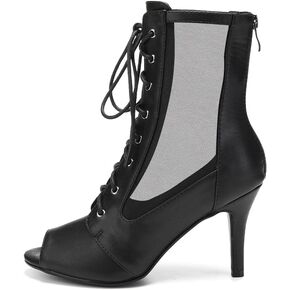 HIPPOSEUS Women's Dance Heels Peep Toe Net Yarn Ballroom Salsa Dance Shoes Party High Heel Dance Performance Ankle Dance Boots