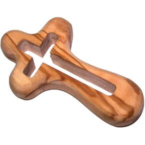 Holy Land Market Hand Cross Carved with Simple Cross All The Way Through Package. Comes with Gift Box,Velvet Bag & Lord's Prayer Card - 4" Cross