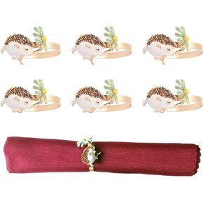 Napkin Rings Set of 6, Cute Hedgehog Gold Napkin Rings - Elegant Metal Napkin Holders for Table Decor, Weddings, Holidays, Parties - Golden Touch for Fall Napkin Rings, Gold