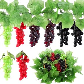 8 Bunches Artificial Grape with 2 Pcs Artificial Vines Fake Grapes Wine Decor Lifelike Hanging Ornaments for Autumn Thanksgiving Wedding Party Wall Indoor Outdoor Decorations