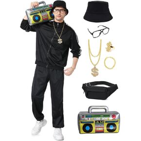 Deaboat 80s 90s Outfit for Men Halloween Costumes Outfit Hippie Clothes Tracksuit Sportswear 9pcs