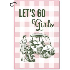 Let's Go Printed Pink Golf Towel, Funny Golf Towel for Golf Bag with Clip, Xmas Retirement Birthday Gifts for Grandma Mom Sister Golfer Golf Lover, Ladies Golf Towel, Women Golf Towel