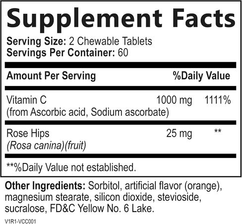 Built by Nature Chewable Vitamin C with Rose HIPS - 1000mg Immune Support Supplement - Non-GMO, Gluten-Free, Vegan - Powerful Antioxidant for Energy & Collagen Boost - Orange Flavor – 120 Tablets in Kuwait
