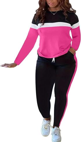 طقم ملابس نسائية مكونة من قطعتين من LovelyWholesale بأكمام طويلة وسروال، بدلة رياضية ذات ألوان متعددة in Kuwait