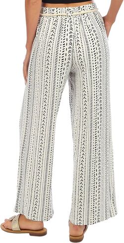 Women's Patterned Straight Leg, Full Length Pants with Rope Belt, in Saudi Arabia