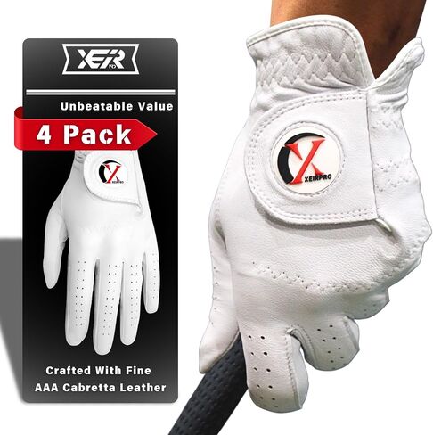 Men's Golf Gloves Value 4 Pack | 100% Finest AA Cabretta Leather | Breathable and Durable Golf Gloves for Men | White Golf Gloves Worn On Both Left and Right Handed Golfers in Saudi Arabia