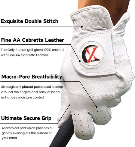 Men's Golf Gloves Value 4 Pack | 100% Finest AA Cabretta Leather | Breathable and Durable Golf Gloves for Men | White Golf Gloves Worn On Both Left and Right Handed Golfers in Saudi Arabia