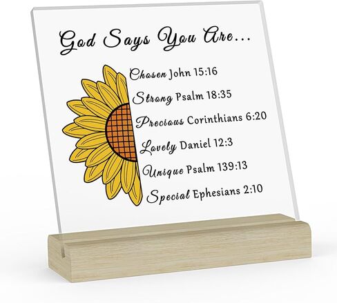 Christian Sunflower Gifts Clear Desk Decorative Sign Bible Verses Gift Inspirational Scripture Gift Religious Gifts Baptism Gifts Birthday Christmas Gift Christian Acrylic Plaque with Wooden Stand in Saudi Arabia