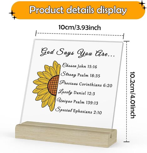 Christian Sunflower Gifts Clear Desk Decorative Sign Bible Verses Gift Inspirational Scripture Gift Religious Gifts Baptism Gifts Birthday Christmas Gift Christian Acrylic Plaque with Wooden Stand in Saudi Arabia
