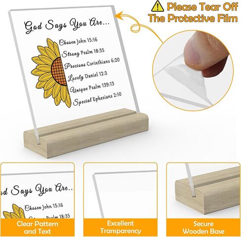 Christian Sunflower Gifts Clear Desk Decorative Sign Bible Verses Gift Inspirational Scripture Gift Religious Gifts Baptism Gifts Birthday Christmas Gift Christian Acrylic Plaque with Wooden Stand in Saudi Arabia