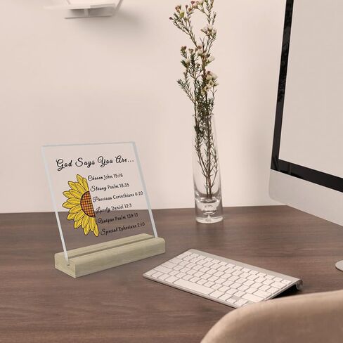 Christian Sunflower Gifts Clear Desk Decorative Sign Bible Verses Gift Inspirational Scripture Gift Religious Gifts Baptism Gifts Birthday Christmas Gift Christian Acrylic Plaque with Wooden Stand in Saudi Arabia