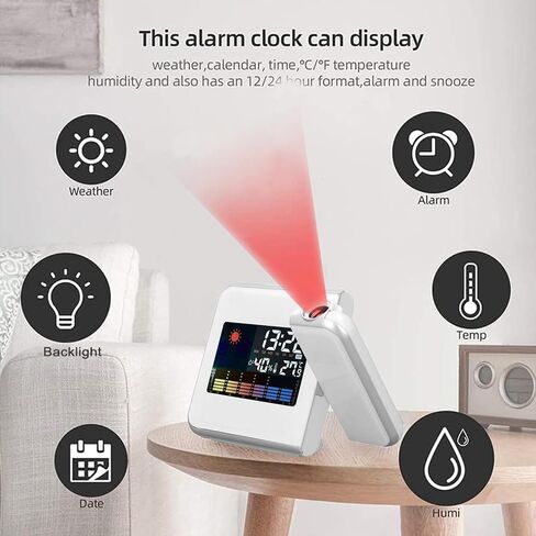Projection Alarm Clock, Weather Clock Bedside with 180° Projector, LCD Digital Clock with 12/24H Time Date Snooze Temperature Humidity Table Clock Backlight for Bedroom Living Room Office in Saudi Arabia
