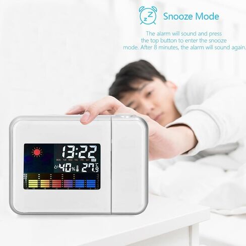 Projection Alarm Clock, Weather Clock Bedside with 180° Projector, LCD Digital Clock with 12/24H Time Date Snooze Temperature Humidity Table Clock Backlight for Bedroom Living Room Office in Saudi Arabia