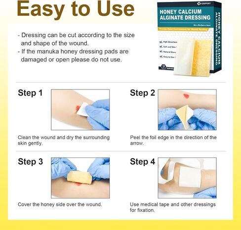 Manuka Honey Gauze Wound Dressing 2" x 2",10 Pack Manuka Honey Wound Care Pads, Medical Grade Honey Bandages for Wound Care, Honey Patch for Faster Healing from Burns,Abrasions,Cuts and Scalds in Saudi Arabia