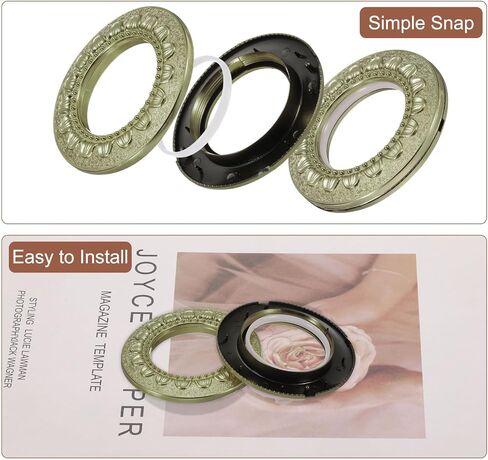 uxcell 16pcs Curtain Grommets, 1-5/7"(42 mm) ID Pattern Window Curtain Panels Eyelet Rings Low-Noise Sliding Roman Curtain Hardware Clip Rings for Home Curtain Rod, Cyan in Saudi Arabia