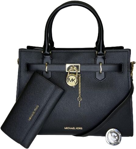 MICHAEL Michael Kors Hamilton MD Satchel bundled with Trifold Wallet and Purse Hook (Navy/Double Zip Wristlet) in Saudi Arabia