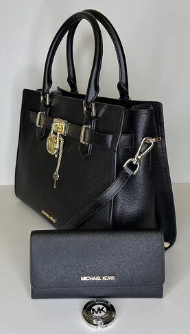 MICHAEL Michael Kors Hamilton MD Satchel bundled with Trifold Wallet and Purse Hook (Navy/Double Zip Wristlet) in Saudi Arabia
