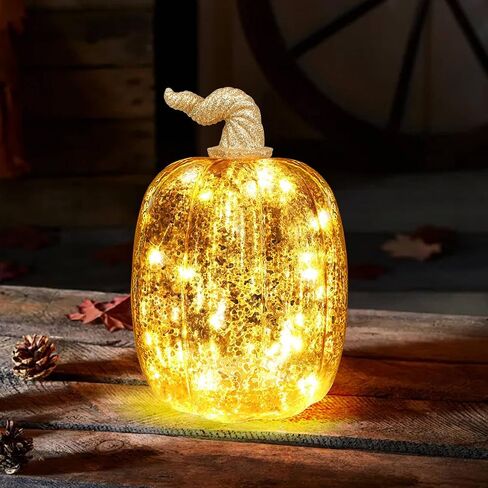 Mercury Glass Pumpkins Decor 5.9" Gold Glass Pumpkin Pumpkin Table Decor Decorations Indoor Pumpkins for Fall Harvest Thanksgiving Halloween Decorating (Round) in Saudi Arabia