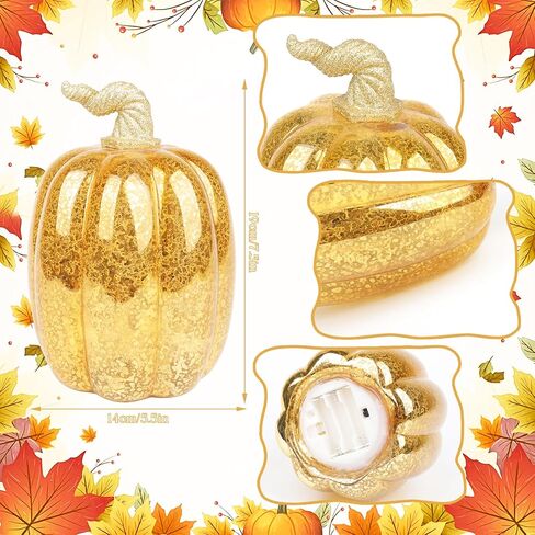 Mercury Glass Pumpkins Decor 5.9" Gold Glass Pumpkin Pumpkin Table Decor Decorations Indoor Pumpkins for Fall Harvest Thanksgiving Halloween Decorating (Round) in Saudi Arabia