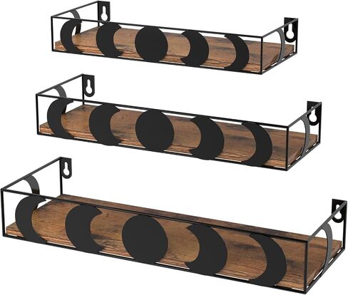 Moon Phase Wall Shelves Set of 3, Gold Floating Shelves with Black Board, Crystal Display Shelf for Witchy Wall Decor in Saudi Arabia