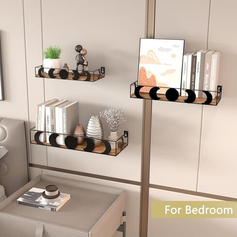 Moon Phase Wall Shelves Set of 3, Gold Floating Shelves with Black Board, Crystal Display Shelf for Witchy Wall Decor in Saudi Arabia