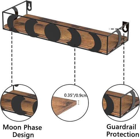 Moon Phase Wall Shelves Set of 3, Gold Floating Shelves with Black Board, Crystal Display Shelf for Witchy Wall Decor in Saudi Arabia