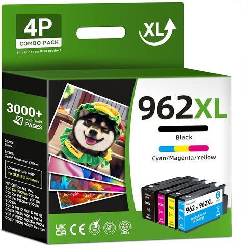 حبر 962XL متوافق مع مجموعة خرطوشة الحبر HP 962 XL (أحدث شريحة) يعمل بشكل جيد مع طابعة HP OfficeJet Pro 9010 9012 9015 9018 9020 9025 9014 9016 9019 9022 9025e 9026 9027 9028 9029 in Kuwait