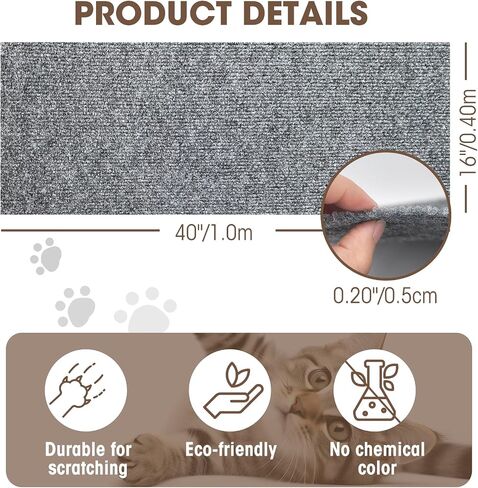 Cat Scratching Mat, 40"x16" Self-Adhesive Carpet Mat Trimmable Replacement for Cat Tree, Cat Wall Shelves, Cat Scratching Post, DIY Couch Furniture Protector (Light Gray) in Saudi Arabia