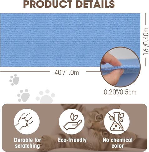 Cat Scratching Mat, 40"x16" Self-Adhesive Carpet Mat Trimmable Replacement for Cat Tree, Cat Wall Shelves, Cat Scratching Post, DIY Couch Furniture Protector (Light Gray) in Saudi Arabia