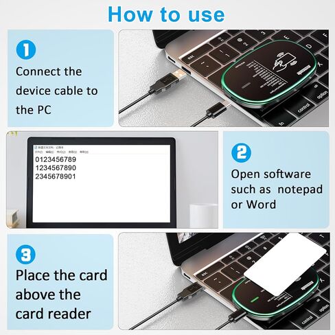 RFID Reader, 125KHz and 13.56Mhz Card USB Reader, Plug and Play USB HID Device Emulate Keyboard for Win Linux Android iOS, White in Saudi Arabia