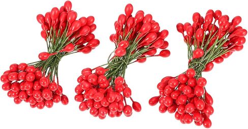 BBTO 300 Pieces Artificial Holly Christmas Fake Berries on 150 Wire Stems for Christmas Tree Decorations Wreath Craft Use Wedding Party Favor in Saudi Arabia