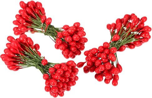 BBTO 300 Pieces Artificial Holly Christmas Fake Berries on 150 Wire Stems for Christmas Tree Decorations Wreath Craft Use Wedding Party Favor in Saudi Arabia
