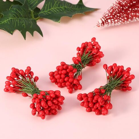 BBTO 300 Pieces Artificial Holly Christmas Fake Berries on 150 Wire Stems for Christmas Tree Decorations Wreath Craft Use Wedding Party Favor in Saudi Arabia