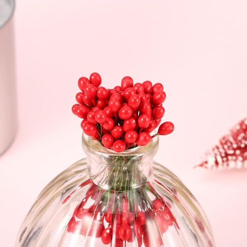 BBTO 300 Pieces Artificial Holly Christmas Fake Berries on 150 Wire Stems for Christmas Tree Decorations Wreath Craft Use Wedding Party Favor in Saudi Arabia