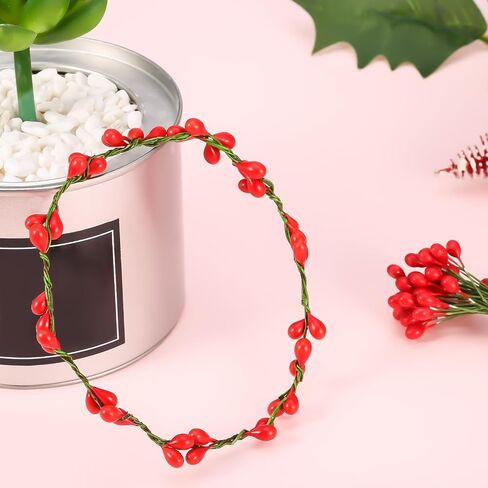 BBTO 300 Pieces Artificial Holly Christmas Fake Berries on 150 Wire Stems for Christmas Tree Decorations Wreath Craft Use Wedding Party Favor in Saudi Arabia
