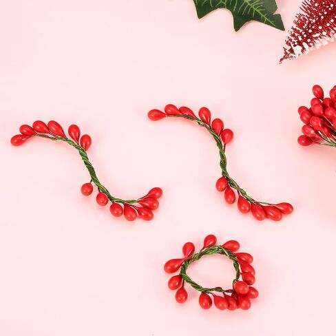 BBTO 300 Pieces Artificial Holly Christmas Fake Berries on 150 Wire Stems for Christmas Tree Decorations Wreath Craft Use Wedding Party Favor in Saudi Arabia