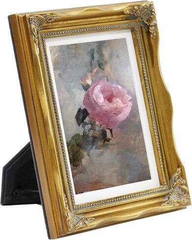 Gold 5x7 Picture Frames in Solid Wood, Wooden Frame with Embossed Flower, Vintage Photo Frames with Mat to 4x6, Gallery Wall and Tabletop Antique Frames(5x7, Gold) in Saudi Arabia