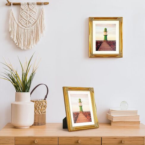 Gold 5x7 Picture Frames in Solid Wood, Wooden Frame with Embossed Flower, Vintage Photo Frames with Mat to 4x6, Gallery Wall and Tabletop Antique Frames(5x7, Gold) in Saudi Arabia