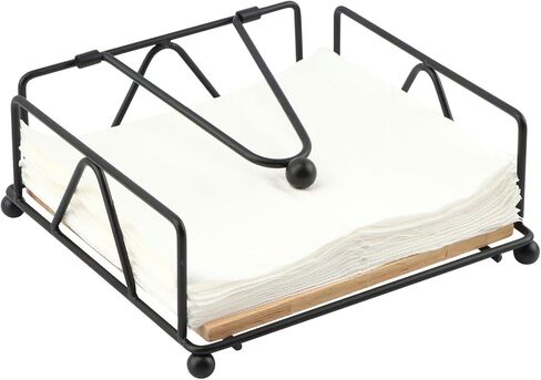 Napkin Holder for Table, Flat Napkin Holder with Weighted Arm, Metal and Wood Napkin Dispenser, Square Napkin Organizer for Kitchen Counter, Restaurant, Farmhouse, Dinner Table(Vertical Lines) in Kuwait