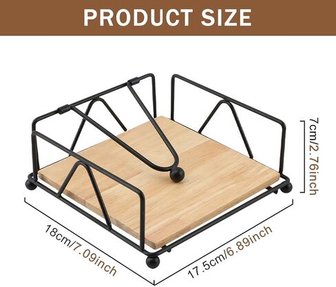 Napkin Holder for Table, Flat Napkin Holder with Weighted Arm, Metal and Wood Napkin Dispenser, Square Napkin Organizer for Kitchen Counter, Restaurant, Farmhouse, Dinner Table(Vertical Lines) in Kuwait