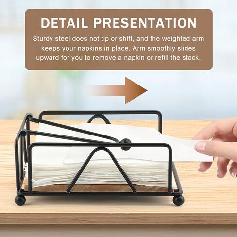 Napkin Holder for Table, Flat Napkin Holder with Weighted Arm, Metal and Wood Napkin Dispenser, Square Napkin Organizer for Kitchen Counter, Restaurant, Farmhouse, Dinner Table(Vertical Lines) in Kuwait
