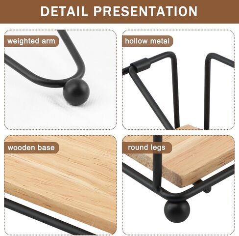 Napkin Holder for Table, Flat Napkin Holder with Weighted Arm, Metal and Wood Napkin Dispenser, Square Napkin Organizer for Kitchen Counter, Restaurant, Farmhouse, Dinner Table(Vertical Lines) in Kuwait