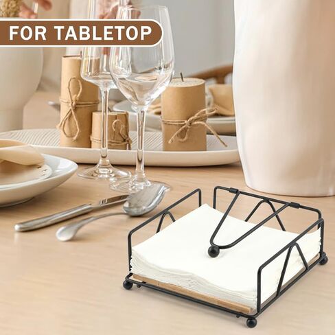 Napkin Holder for Table, Flat Napkin Holder with Weighted Arm, Metal and Wood Napkin Dispenser, Square Napkin Organizer for Kitchen Counter, Restaurant, Farmhouse, Dinner Table(Vertical Lines) in Kuwait
