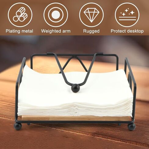 Napkin Holder for Table, Flat Napkin Holder with Weighted Arm, Metal and Wood Napkin Dispenser, Square Napkin Organizer for Kitchen Counter, Restaurant, Farmhouse, Dinner Table(Vertical Lines) in Kuwait