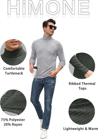 HiMONE Men Turtleneck Shirts Lightweight Long Sleeve Turtle Necks Ribbed Thermal Tops S-XXL in Kuwait