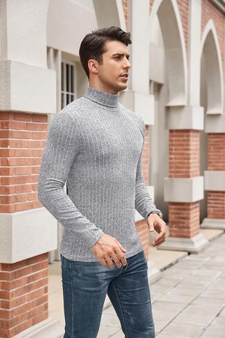 HiMONE Men Turtleneck Shirts Lightweight Long Sleeve Turtle Necks Ribbed Thermal Tops S-XXL in Kuwait
