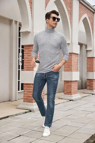 HiMONE Men Turtleneck Shirts Lightweight Long Sleeve Turtle Necks Ribbed Thermal Tops S-XXL in Kuwait