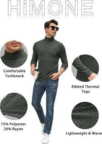 HiMONE Men Turtleneck Shirts Lightweight Long Sleeve Turtle Necks Ribbed Thermal Tops S-XXL in Kuwait